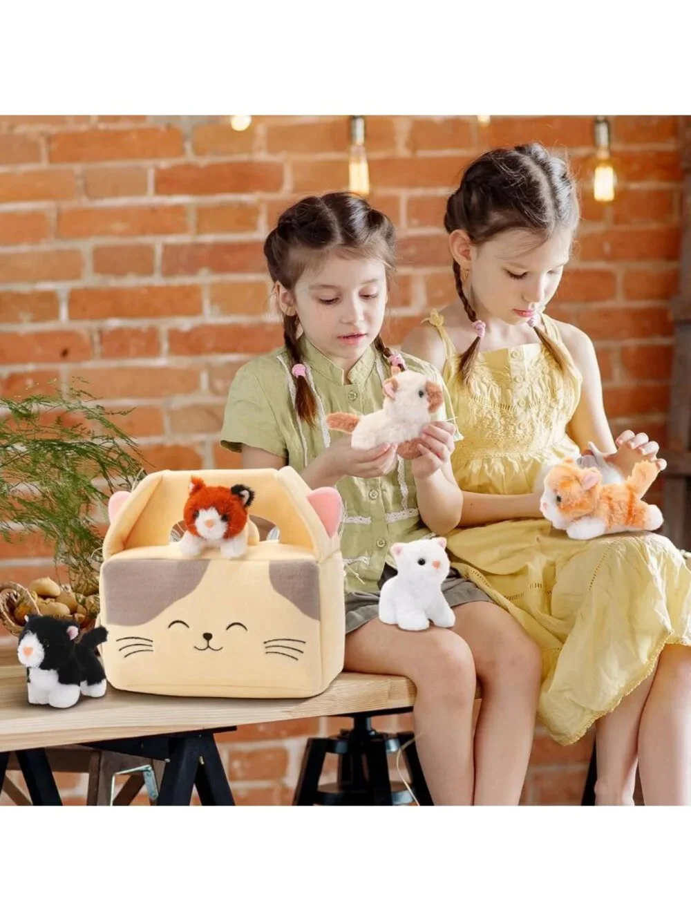 Adorable 8-Piece Plush Cat Stuffed Animals Set with 7 Cute Kittens & House